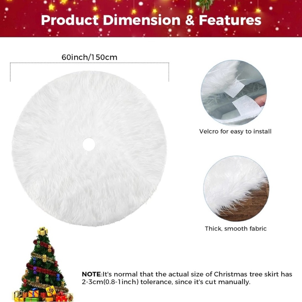 60 Inch Luxury Christmas Tree Skirt 🎄: Made of premium faux rabbit fur. - Picture 3 of 8